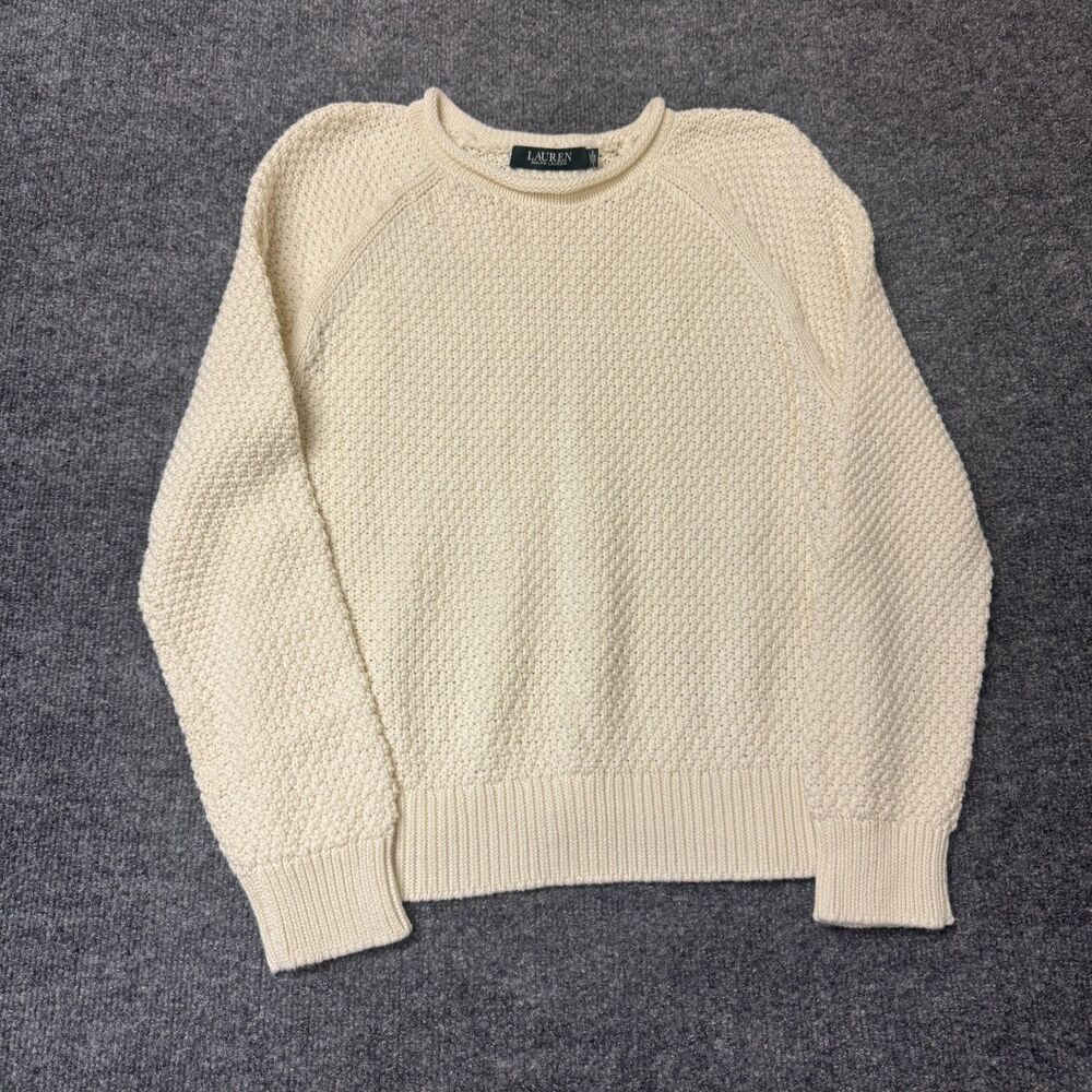 Vintage Lauren Ralph Lauren Y2K Cream Off White Fisherman Sweater Sz M Grunge